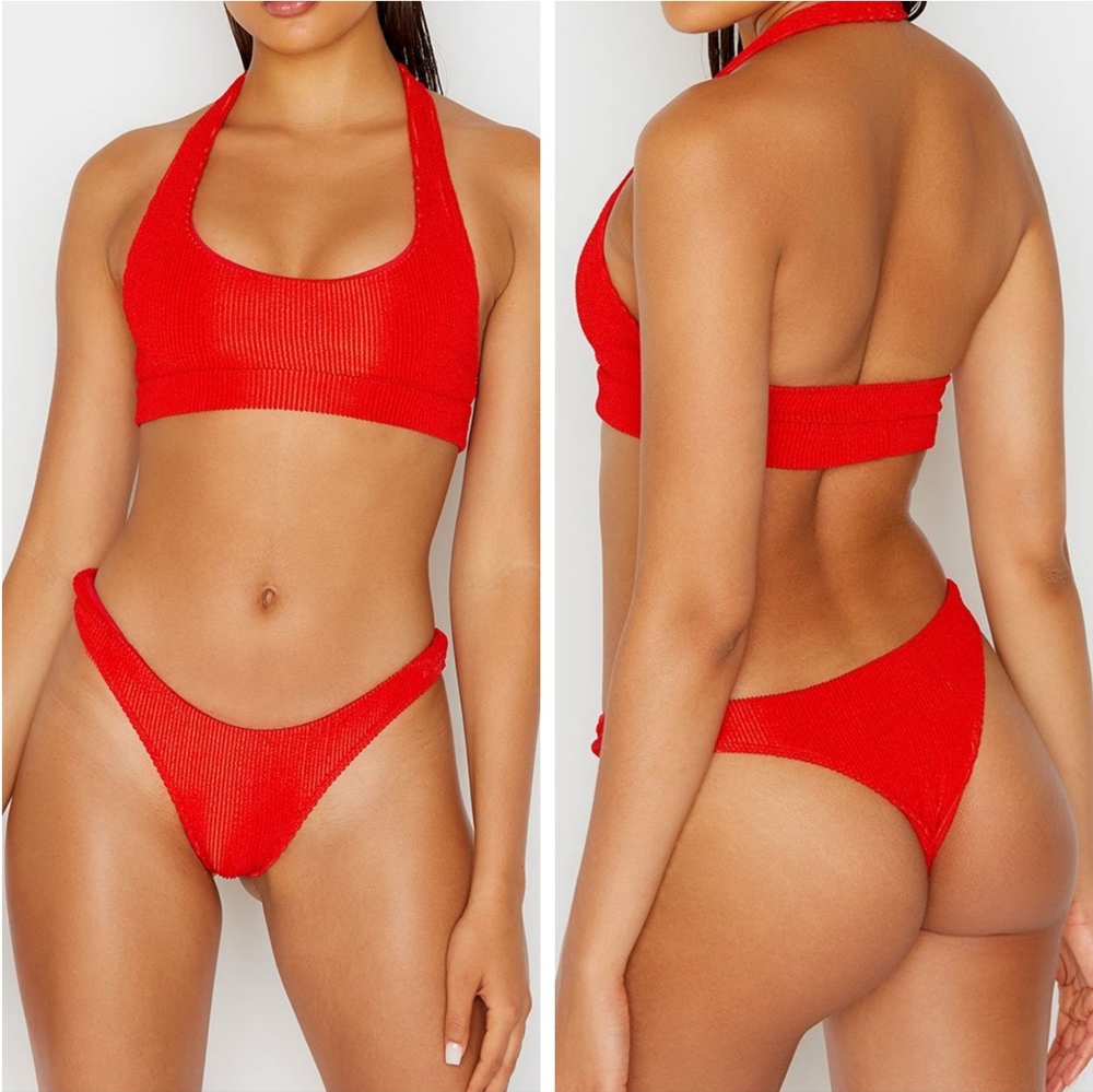 Frankie's Bikinis Starry Bottom Cheeky Swimsuit Bottom Red Medium NWT NEW